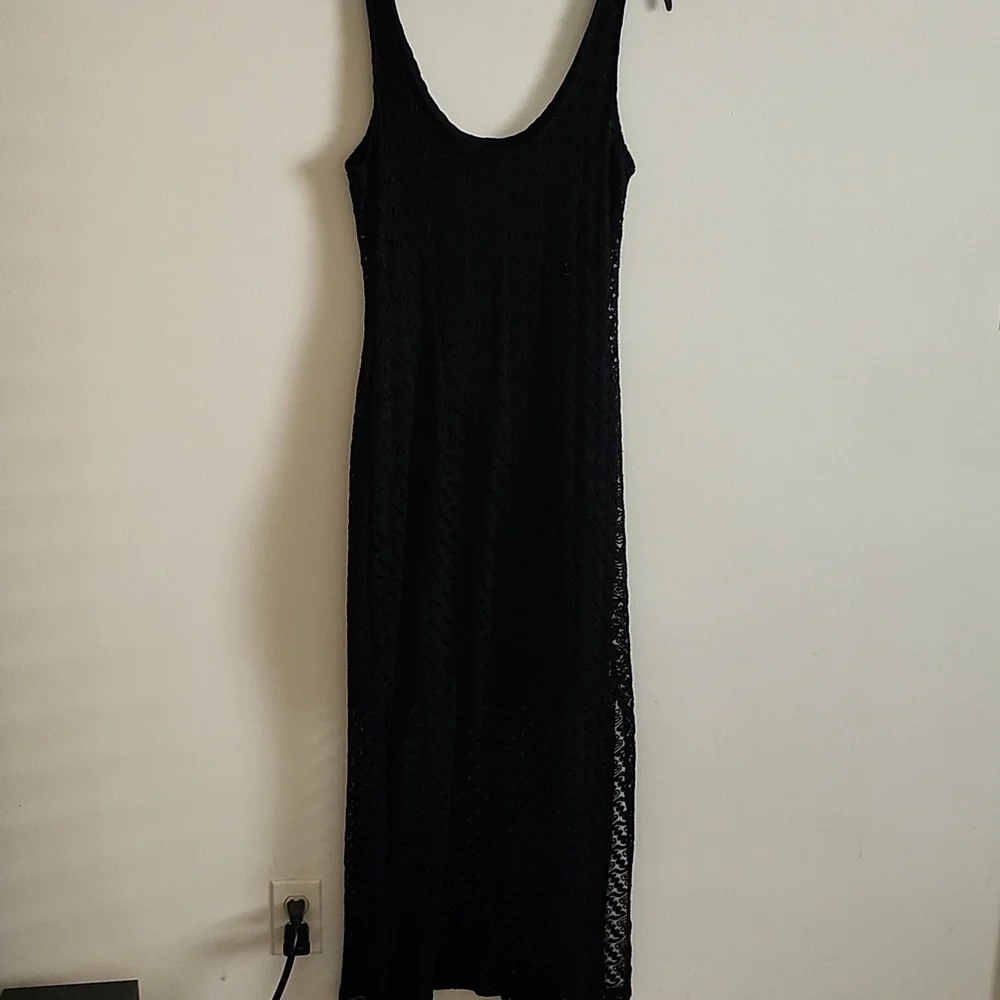 Apt 9 Black Crochet Dress With Lining Double Hem Slit Beach Vacation Resortwear